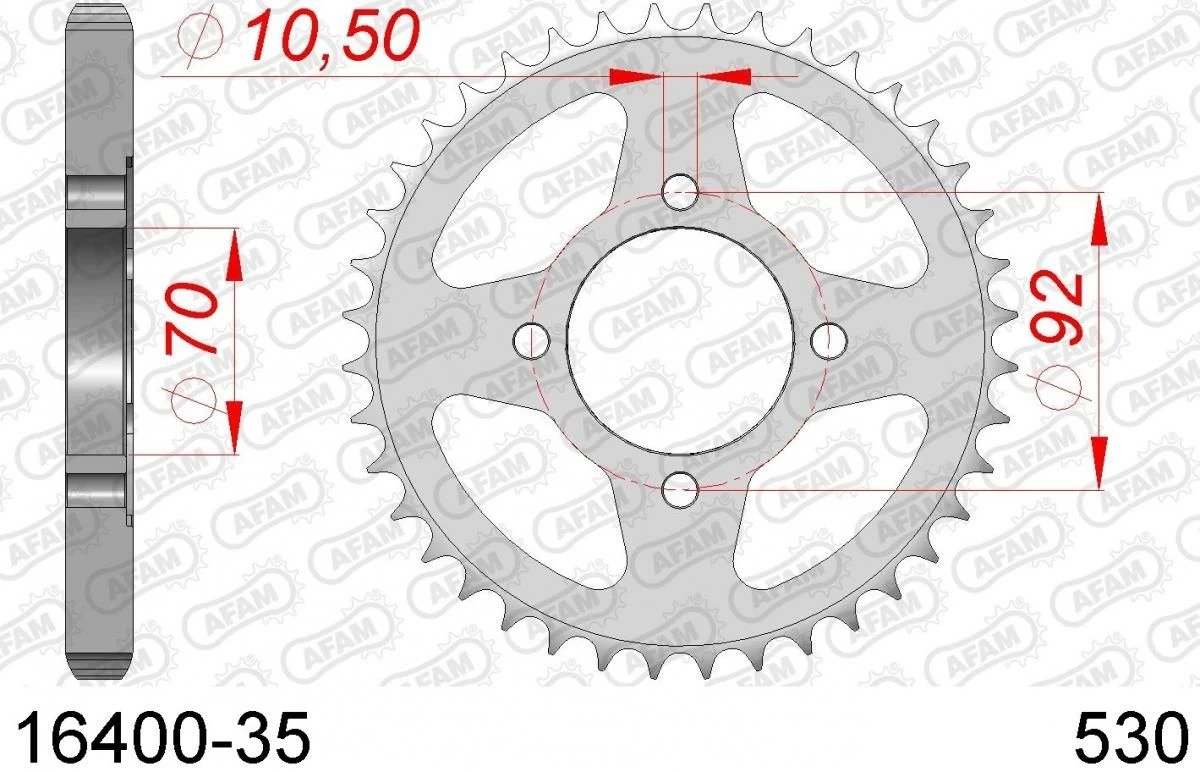AFAM Tandwiel Achterzijde Staal 35T - 530 3 AFAM Tandwiel Achterzijde Staal 35T - 530